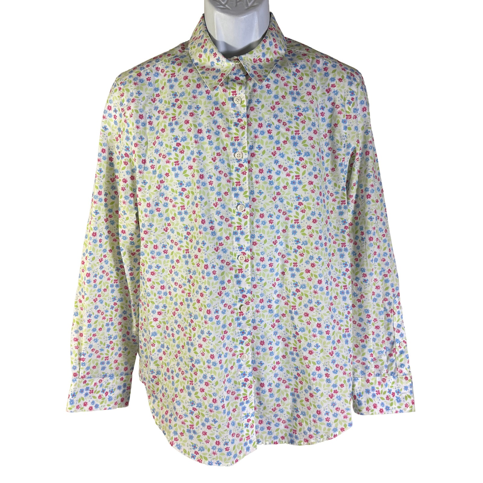 Appleseeds Floral Button Up Shirt Womens 14m Pink Blue Long Sleeve Cotton Blend